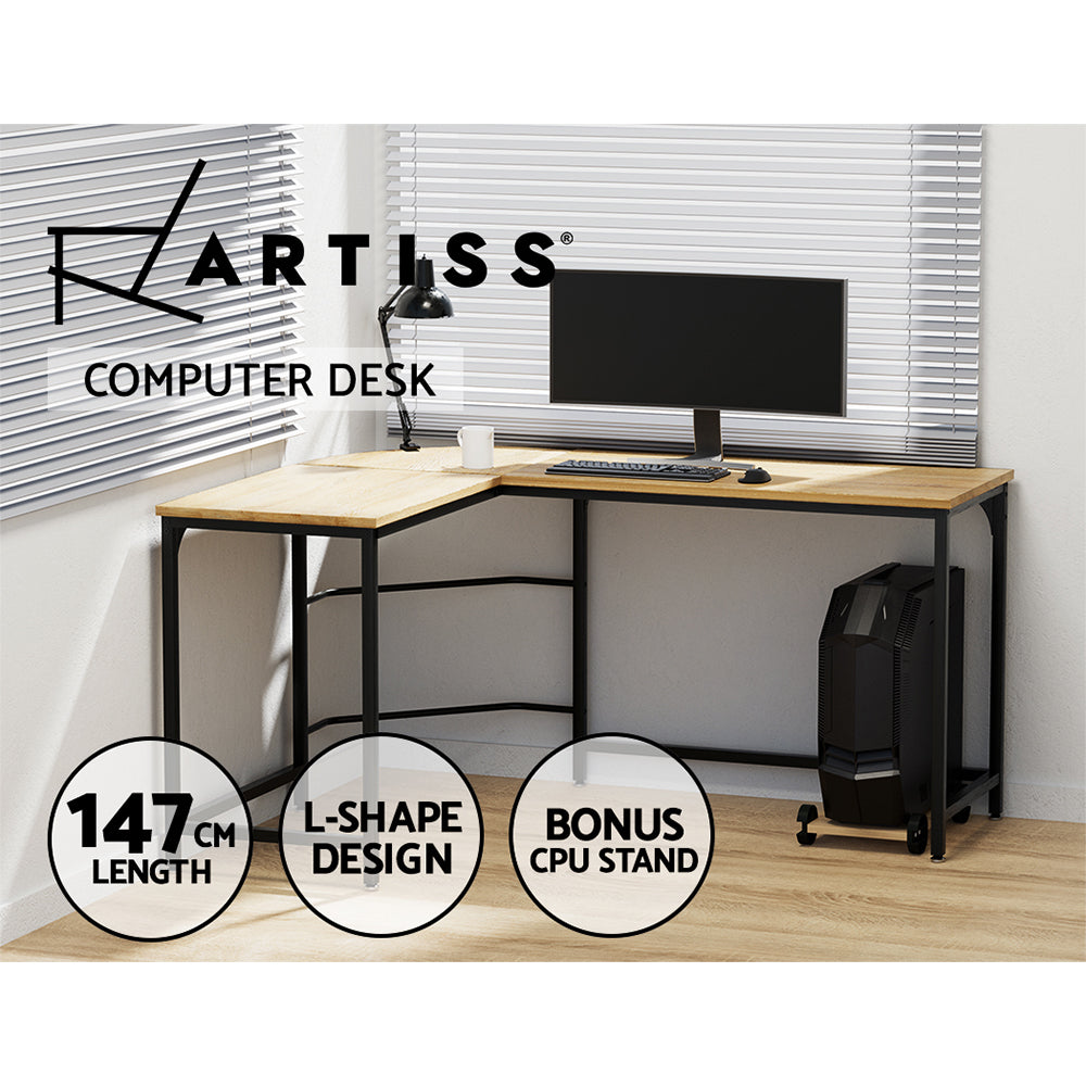 Artiss Computer Desk L-Shape CPU Stand Oak 147CM - Cosy Abode