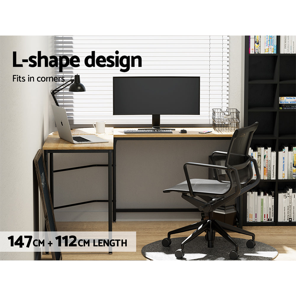 Artiss Computer Desk L-Shape CPU Stand Oak 147CM - Cosy Abode