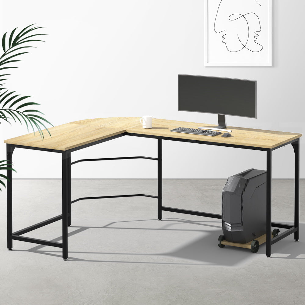 Artiss Computer Desk L-Shape CPU Stand Oak 147CM - Cosy Abode