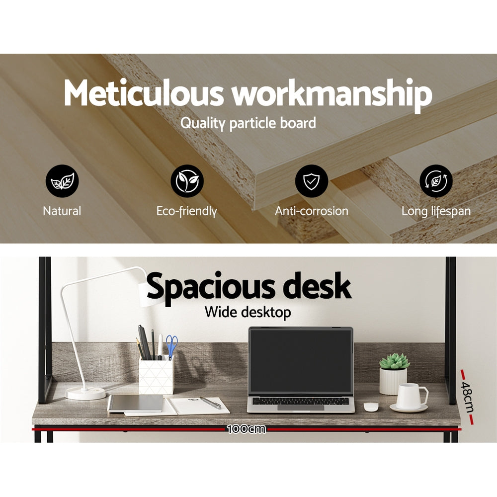 Artiss Laptop Desk & Bookshelf Storage Unit Grey 100CM - Cosy Abode