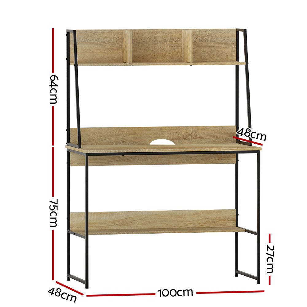 Artiss Computer Desk Bookshelf Storage 100CM Oak - Cosy Abode