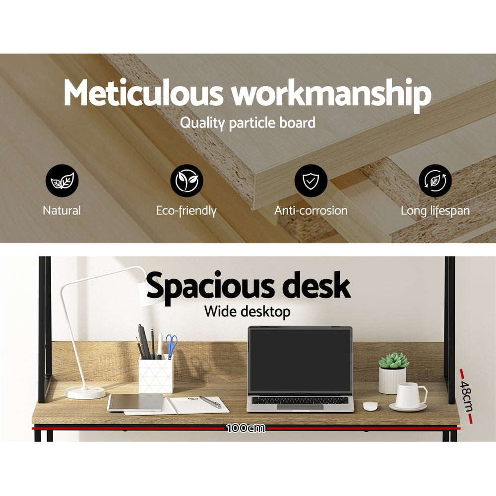 Artiss Computer Desk Bookshelf Storage 100CM Oak - Cosy Abode