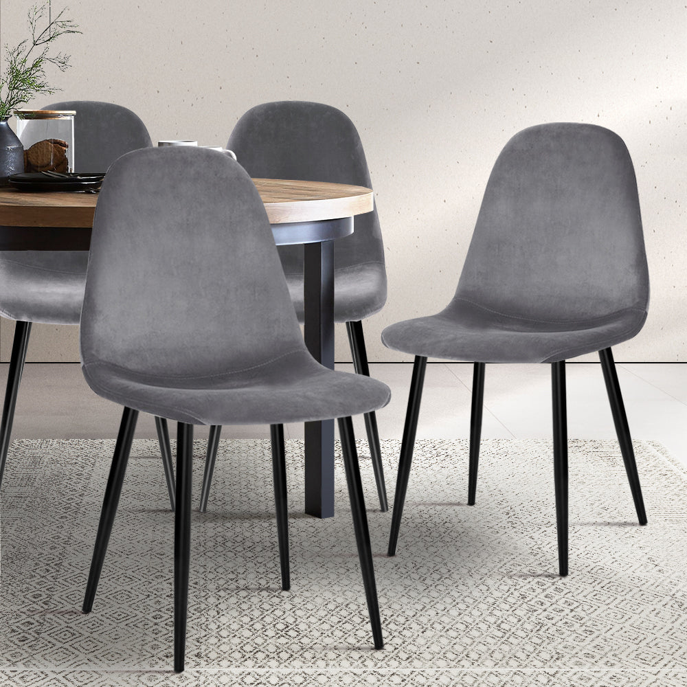 Artiss Dining Chairs Set of 4 Velvet Curved Slope Grey - Cosy Abode