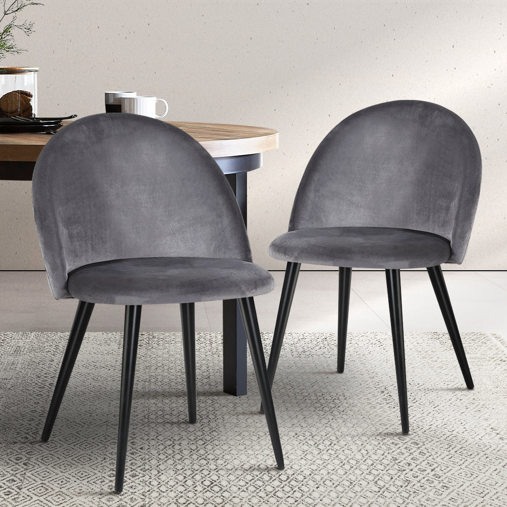 Artiss Dining Chairs Set of 2 Velvet Solid Curved Dark Grey - Cosy Abode