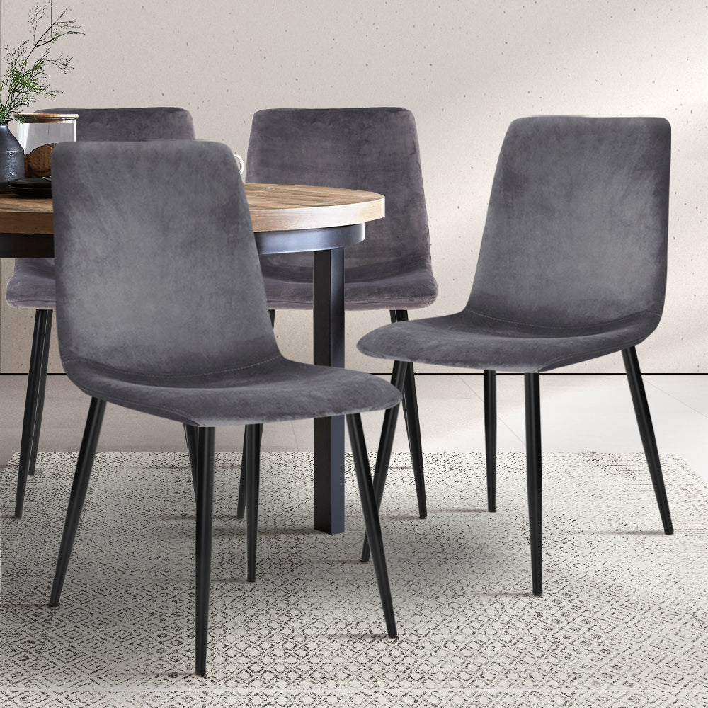 Artiss Dining Chairs Set of 4 Velvet Horizontal Slope Grey - Cosy Abode