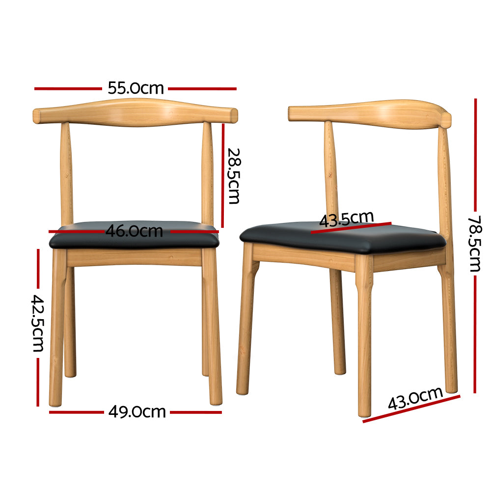 Artiss Dining Chair Rubber Wood Leather Seat Black - Cosy Abode