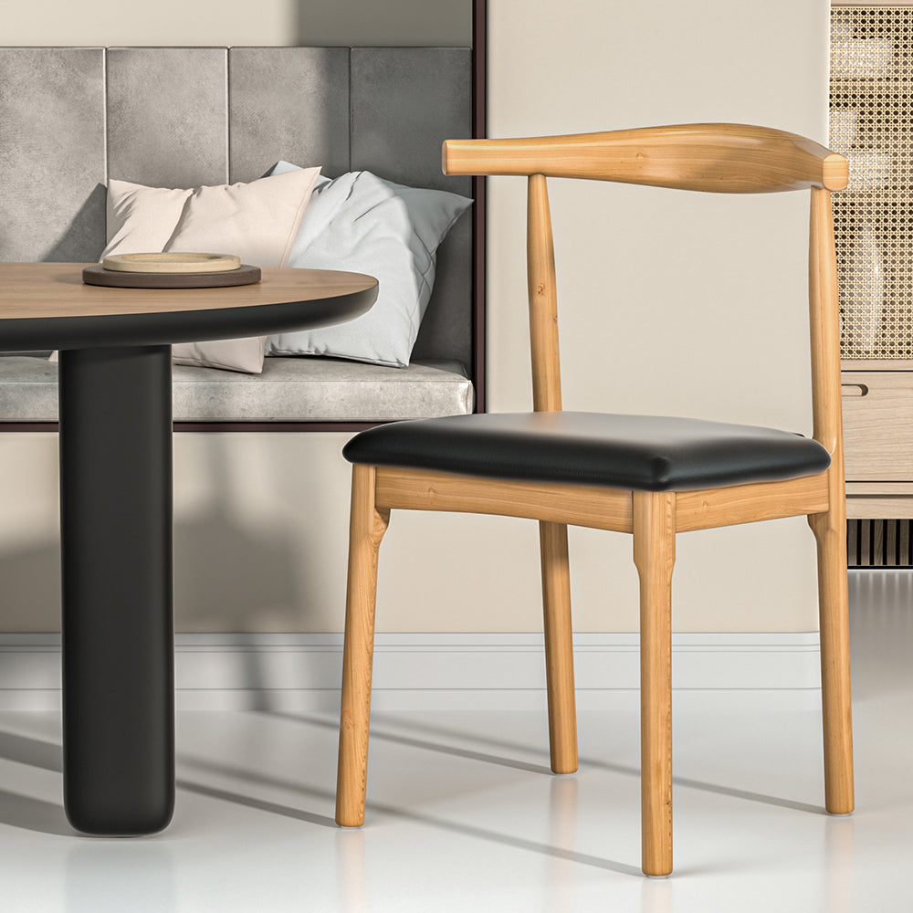 Artiss Dining Chair Rubber Wood Leather Seat Black - Cosy Abode