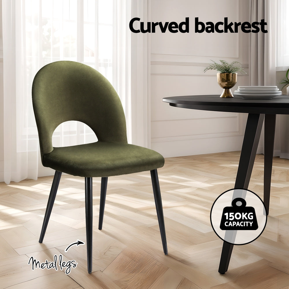 Artiss Dining Chairs Set of 2 Velvet Hollow Green - Cosy Abode