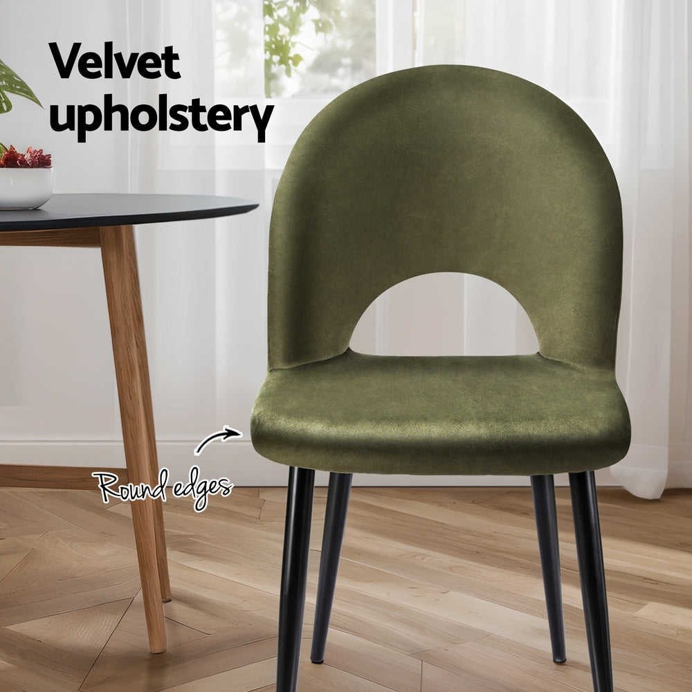 Artiss Dining Chairs Set of 2 Velvet Hollow Green - Cosy Abode