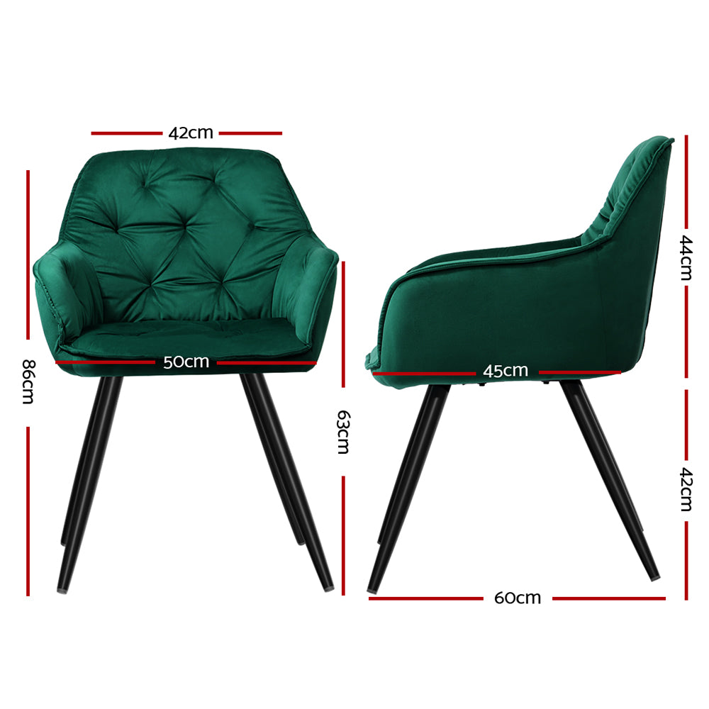 Artiss Dining Chairs Set of 2 Velvet Diamond Tufted Armchair Green - Cosy Abode