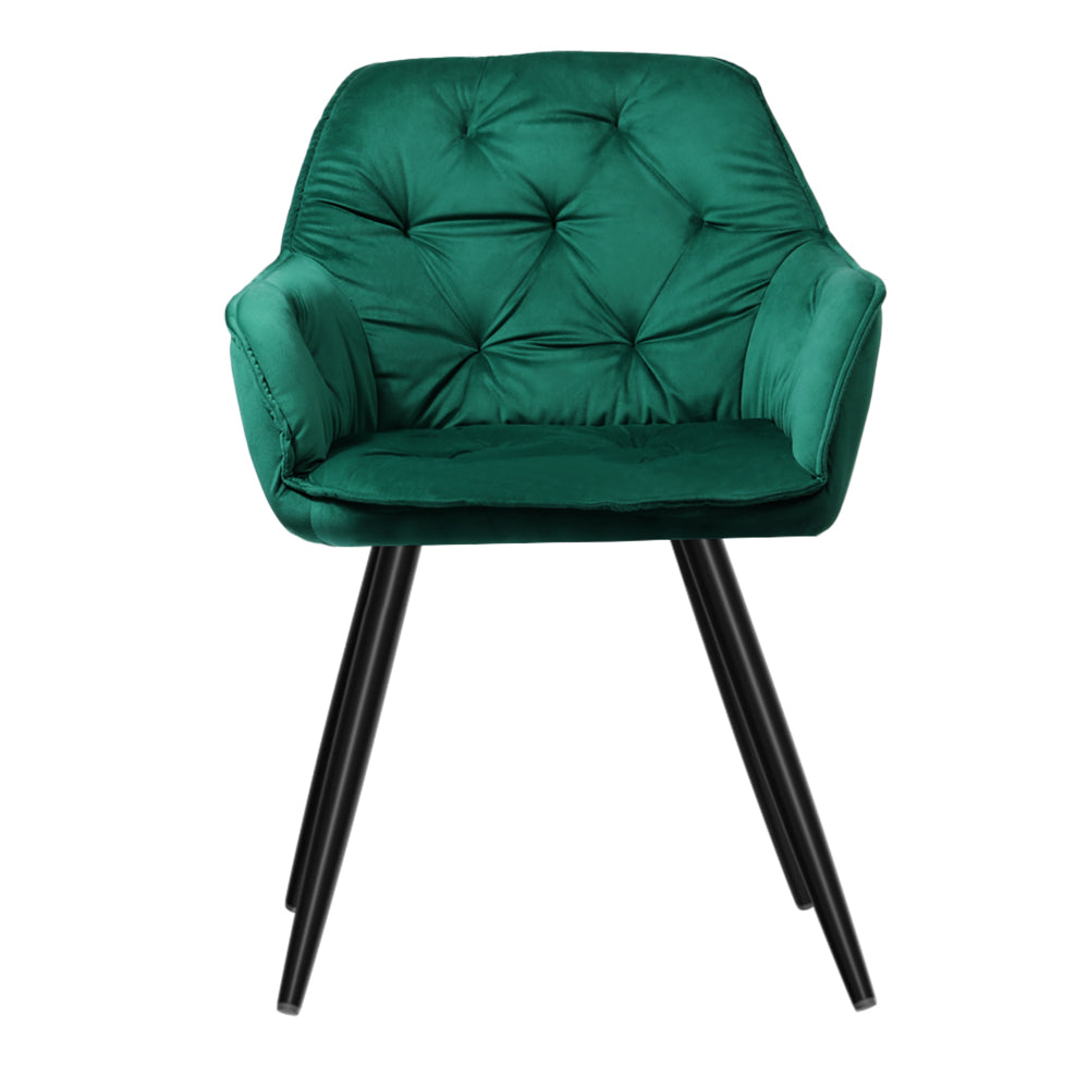 Artiss Dining Chairs Set of 2 Velvet Diamond Tufted Armchair Green - Cosy Abode