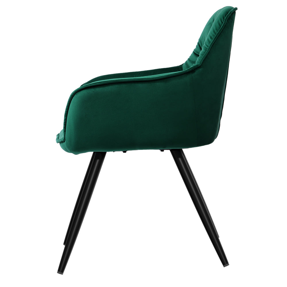 Artiss Dining Chairs Set of 2 Velvet Diamond Tufted Armchair Green - Cosy Abode