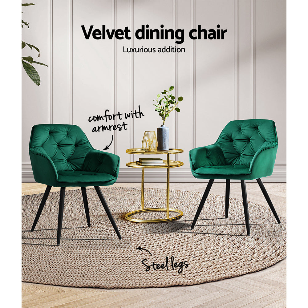 Artiss Dining Chairs Set of 2 Velvet Diamond Tufted Armchair Green - Cosy Abode
