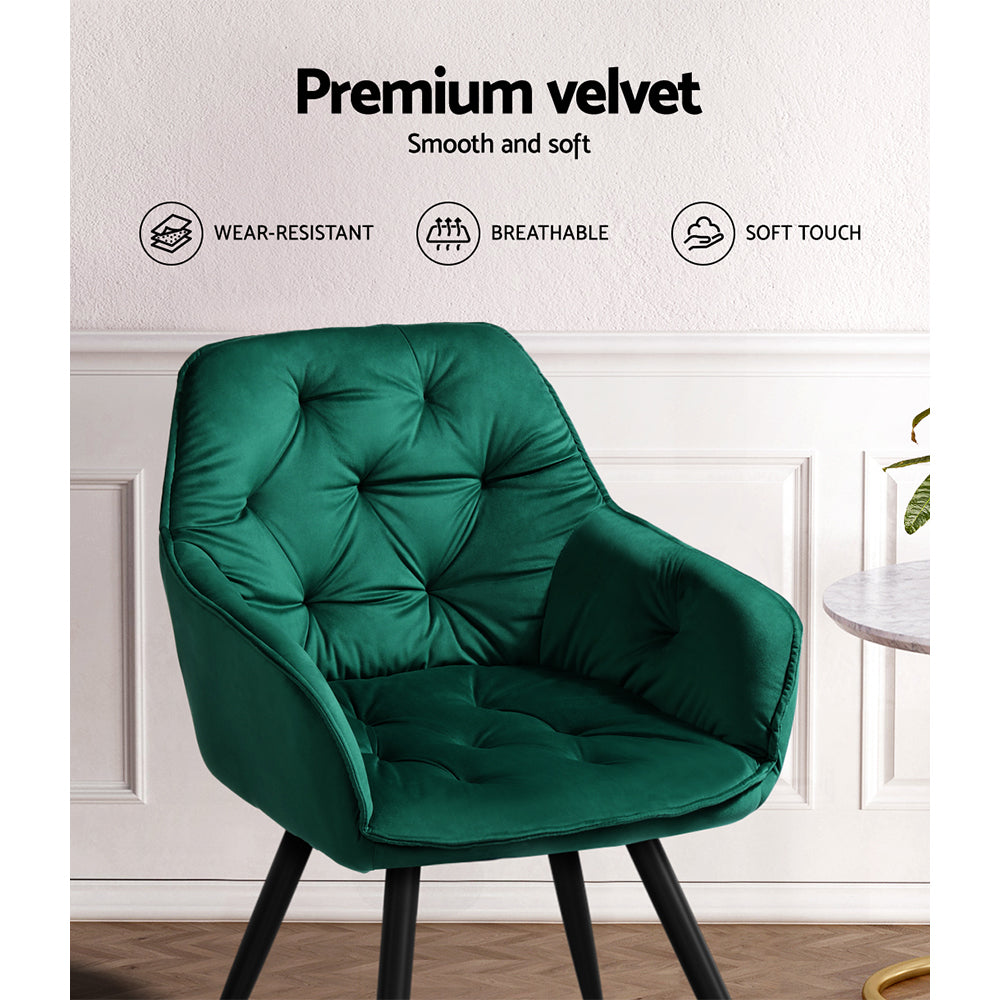 Artiss Dining Chairs Set of 2 Velvet Diamond Tufted Armchair Green - Cosy Abode