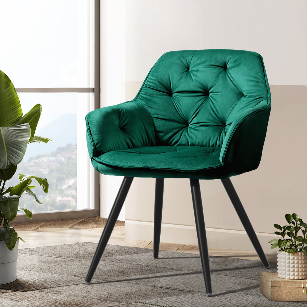 Artiss Dining Chairs Set of 2 Velvet Diamond Tufted Armchair Green - Cosy Abode