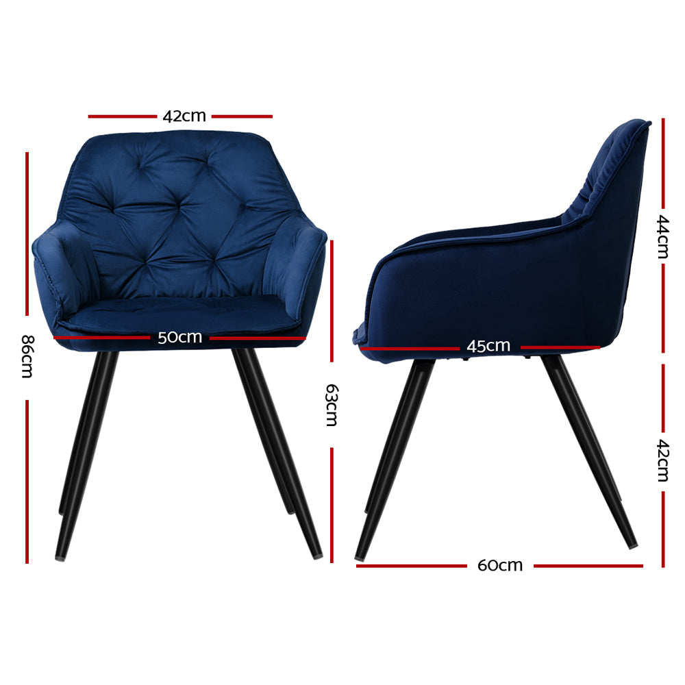 Artiss Dining Chairs Set of 2 Velvet Diamond Tufted Armchair Blue - Cosy Abode