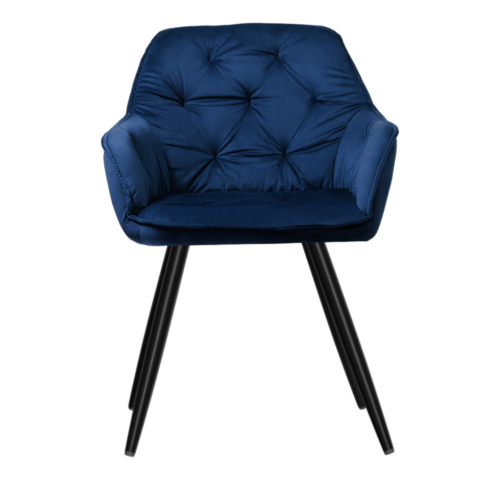 Artiss Dining Chairs Set of 2 Velvet Diamond Tufted Armchair Blue - Cosy Abode