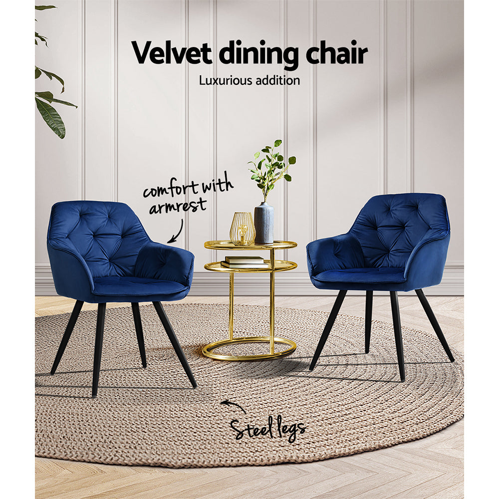 Artiss Dining Chairs Set of 2 Velvet Diamond Tufted Armchair Blue - Cosy Abode
