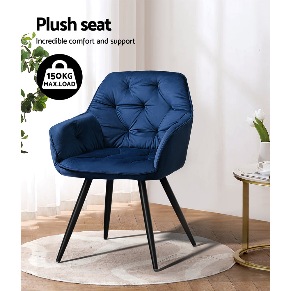 Artiss Dining Chairs Set of 2 Velvet Diamond Tufted Armchair Blue - Cosy Abode