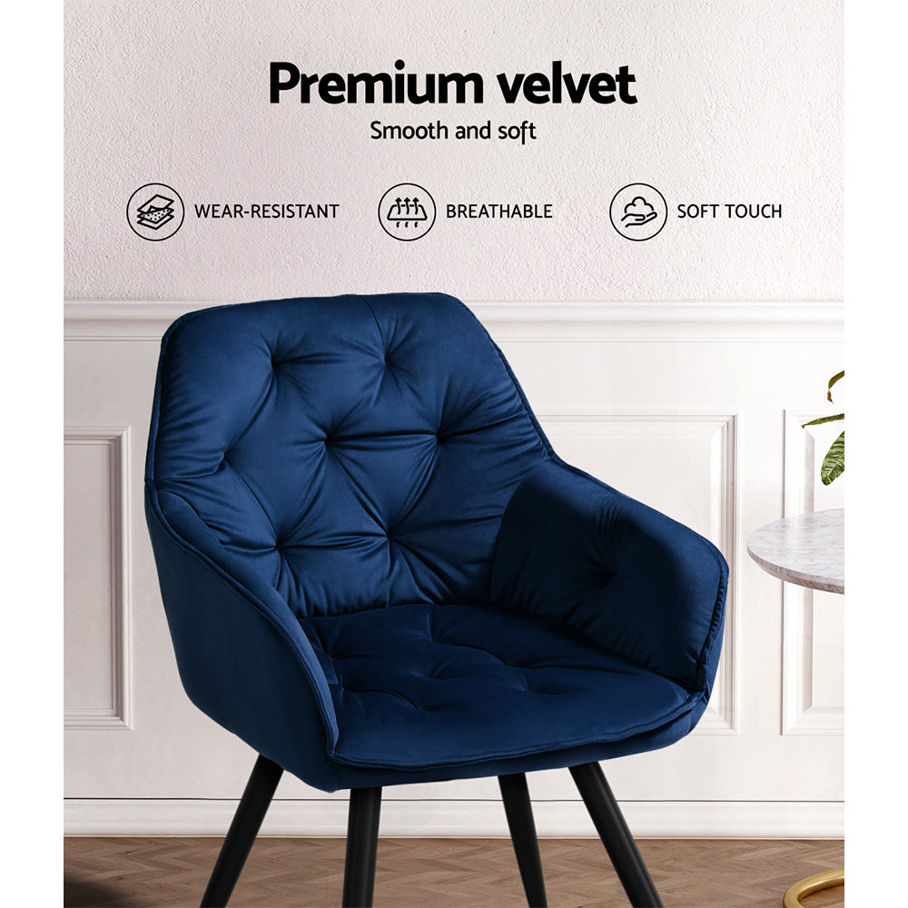 Artiss Dining Chairs Set of 2 Velvet Diamond Tufted Armchair Blue - Cosy Abode