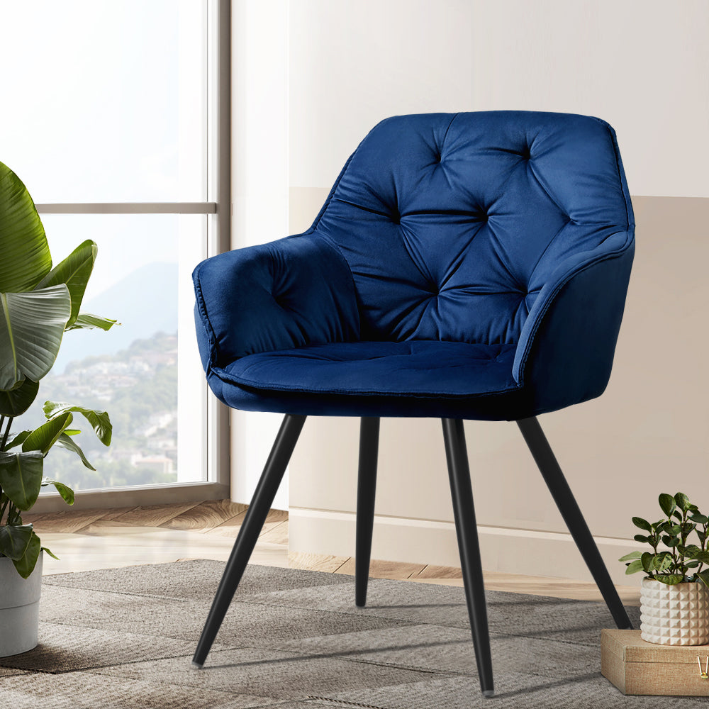 Artiss Dining Chairs Set of 2 Velvet Diamond Tufted Armchair Blue - Cosy Abode
