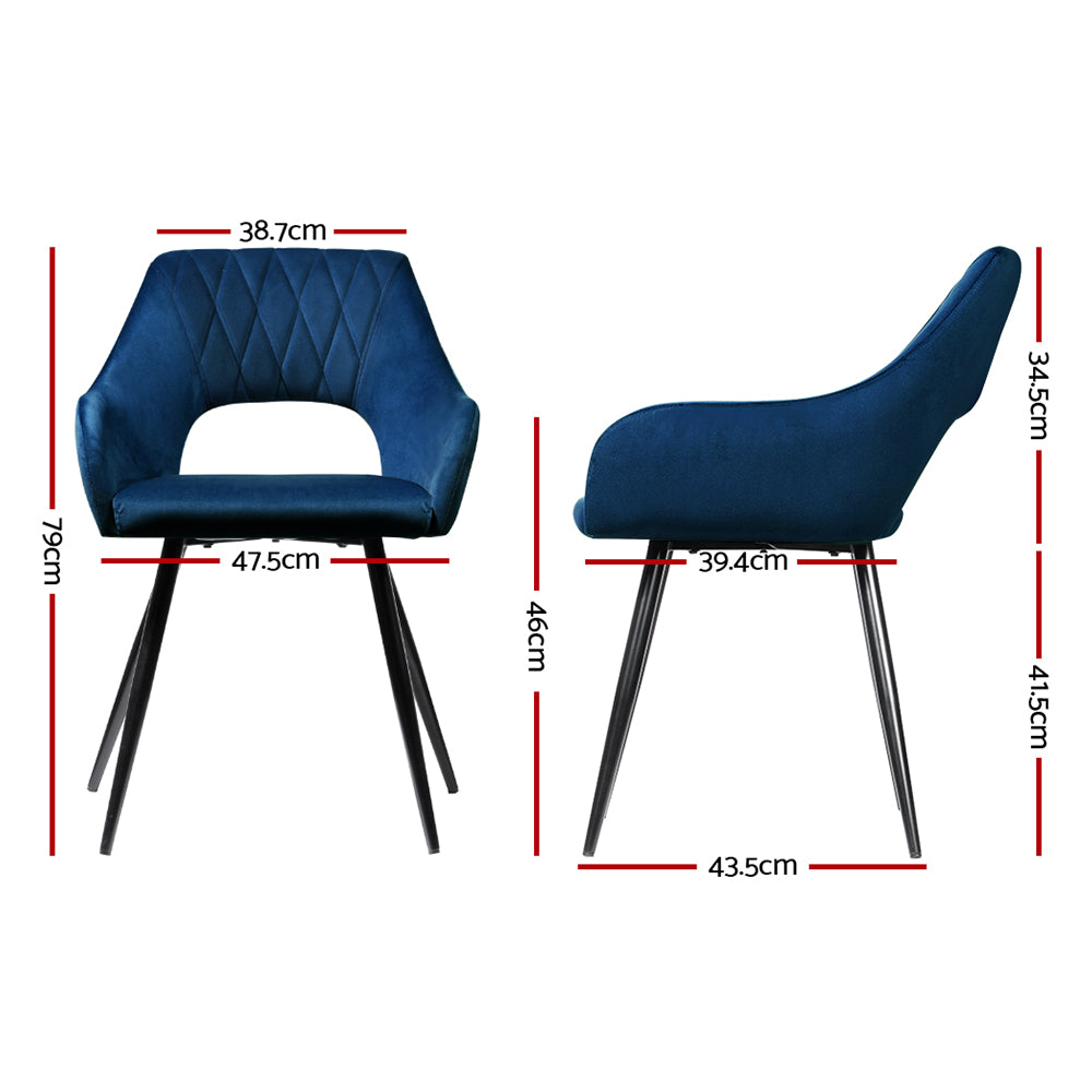 Artiss Dining Chairs Set of 2 Velvet Hollow Armchair Blue - Cosy Abode