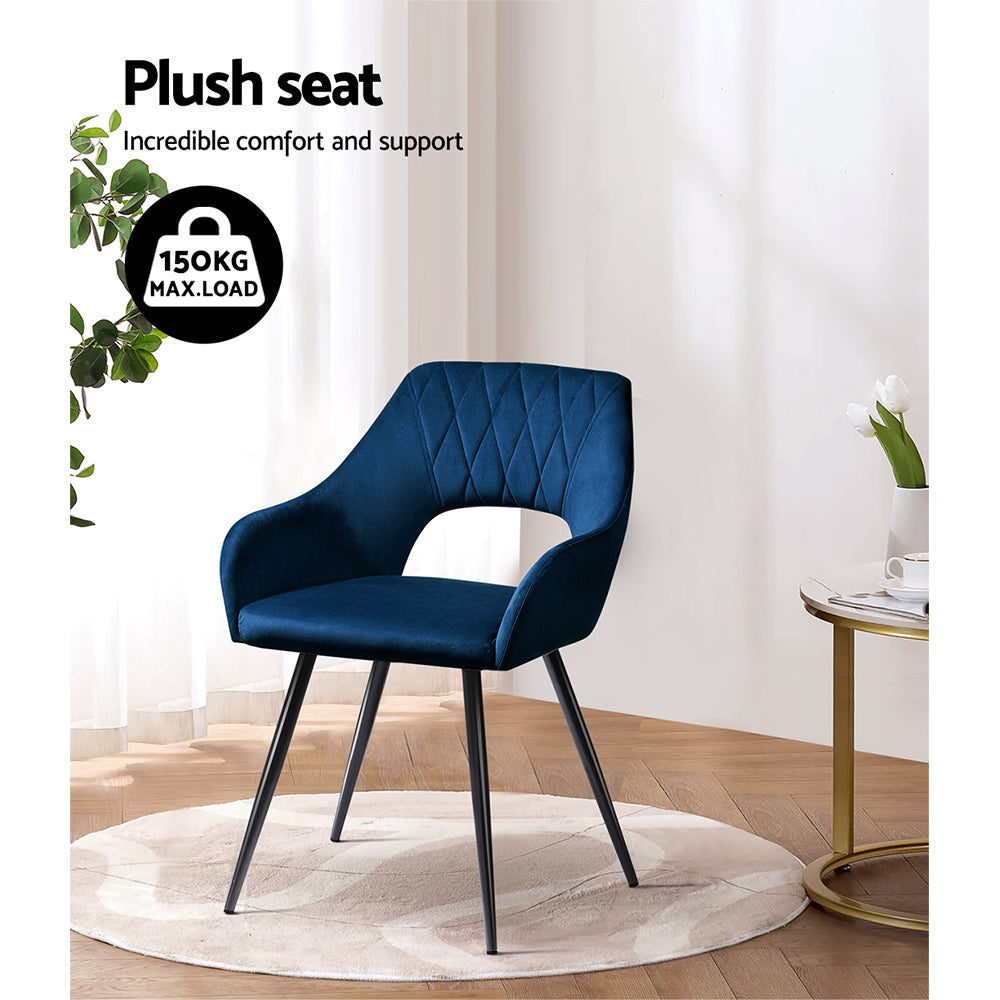 Artiss Dining Chairs Set of 2 Velvet Hollow Armchair Blue - Cosy Abode