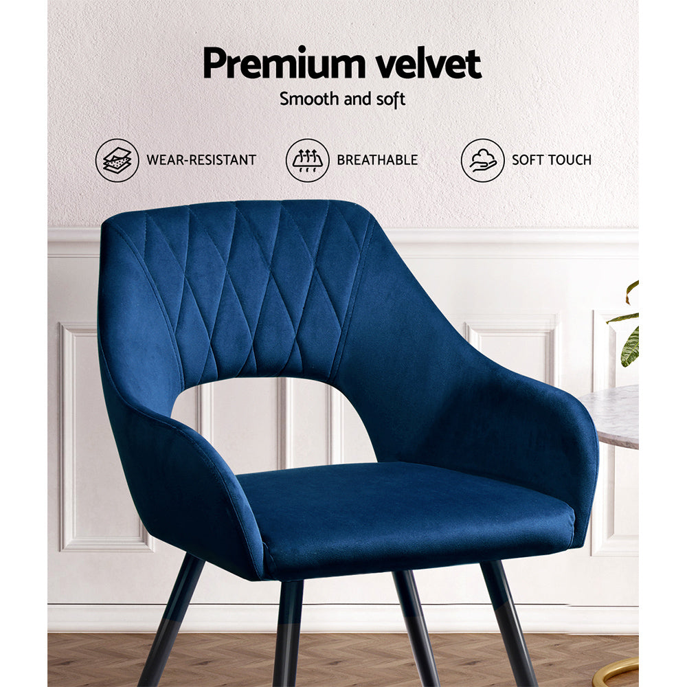 Artiss Dining Chairs Set of 2 Velvet Hollow Armchair Blue - Cosy Abode
