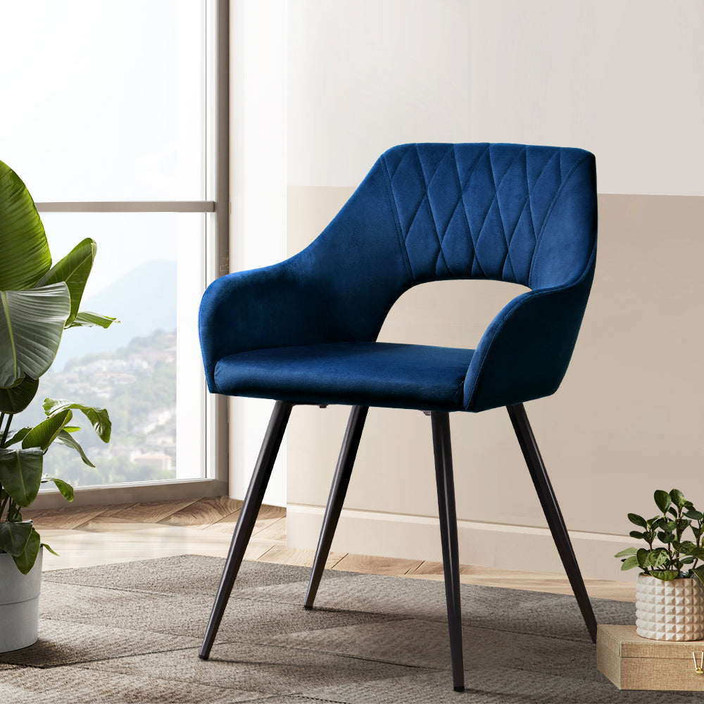 Artiss Dining Chairs Set of 2 Velvet Hollow Armchair Blue - Cosy Abode
