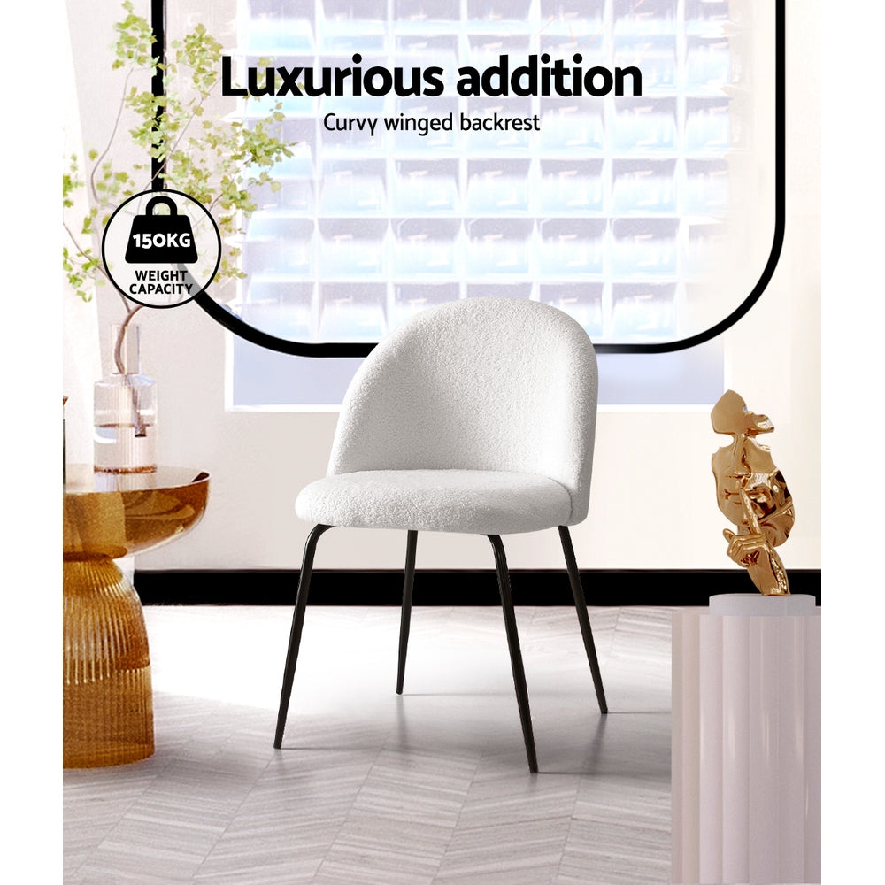 Artiss Dining Chairs Set of 2 Sherpa Boucle White - Cosy Abode