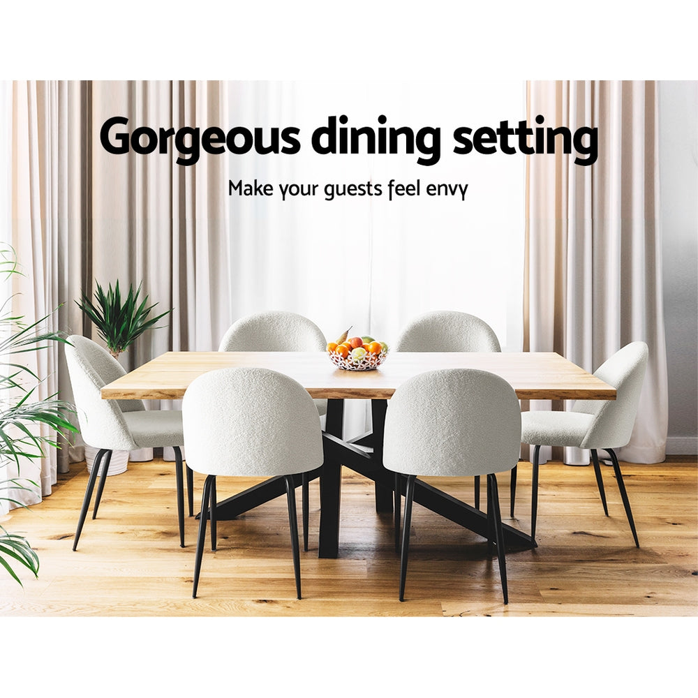 Artiss Dining Chairs Set of 2 Sherpa Boucle White - Cosy Abode