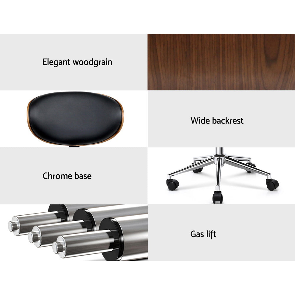 Artiss Wooden Office Chair Leather Seat Black - Cosy Abode