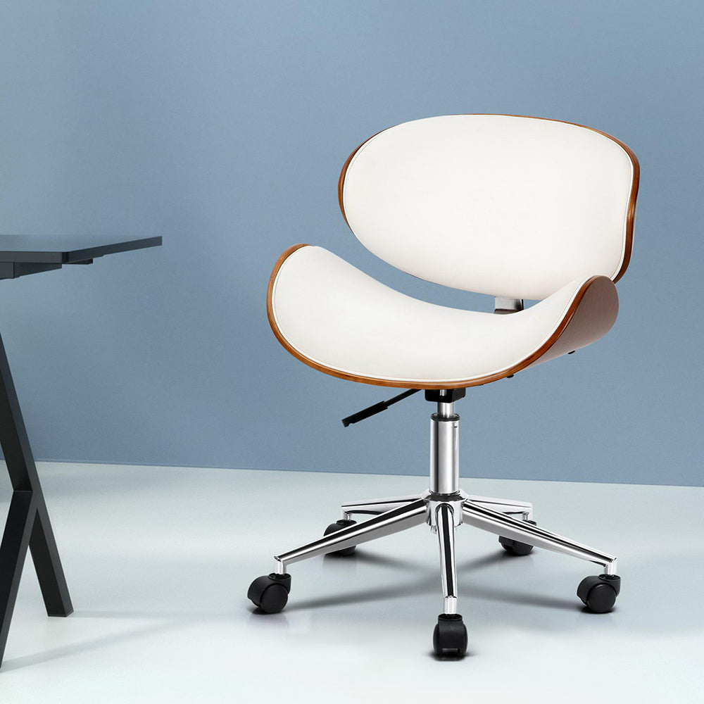 Artiss Wooden Office Chair Leather Seat White - Cosy Abode