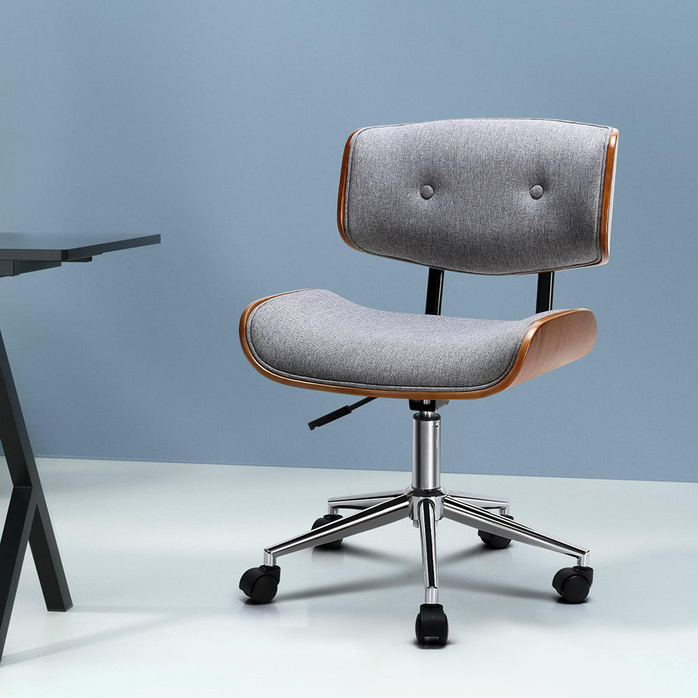 Artiss Wooden Office Chair Fabric Seat Grey - Cosy Abode