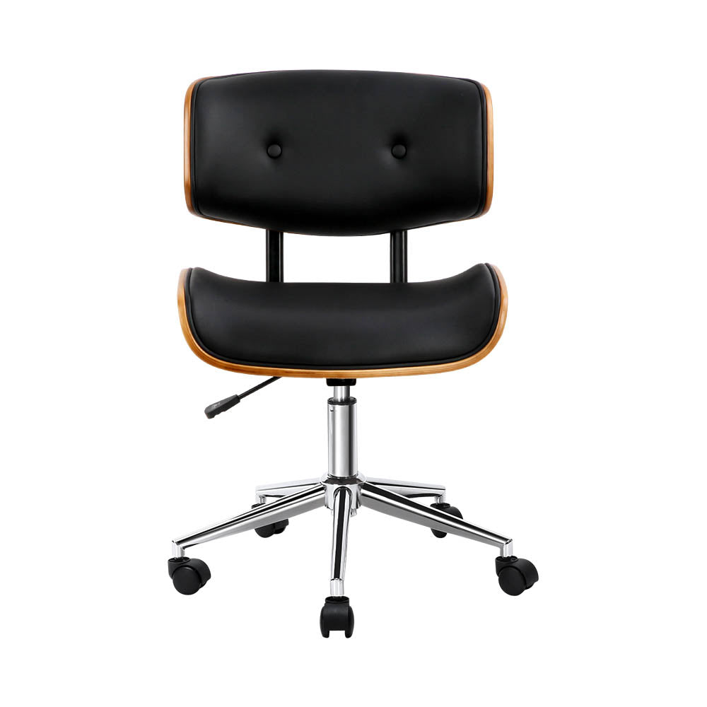 Artiss Wooden Office Chair Fabric Seat Black - Cosy Abode
