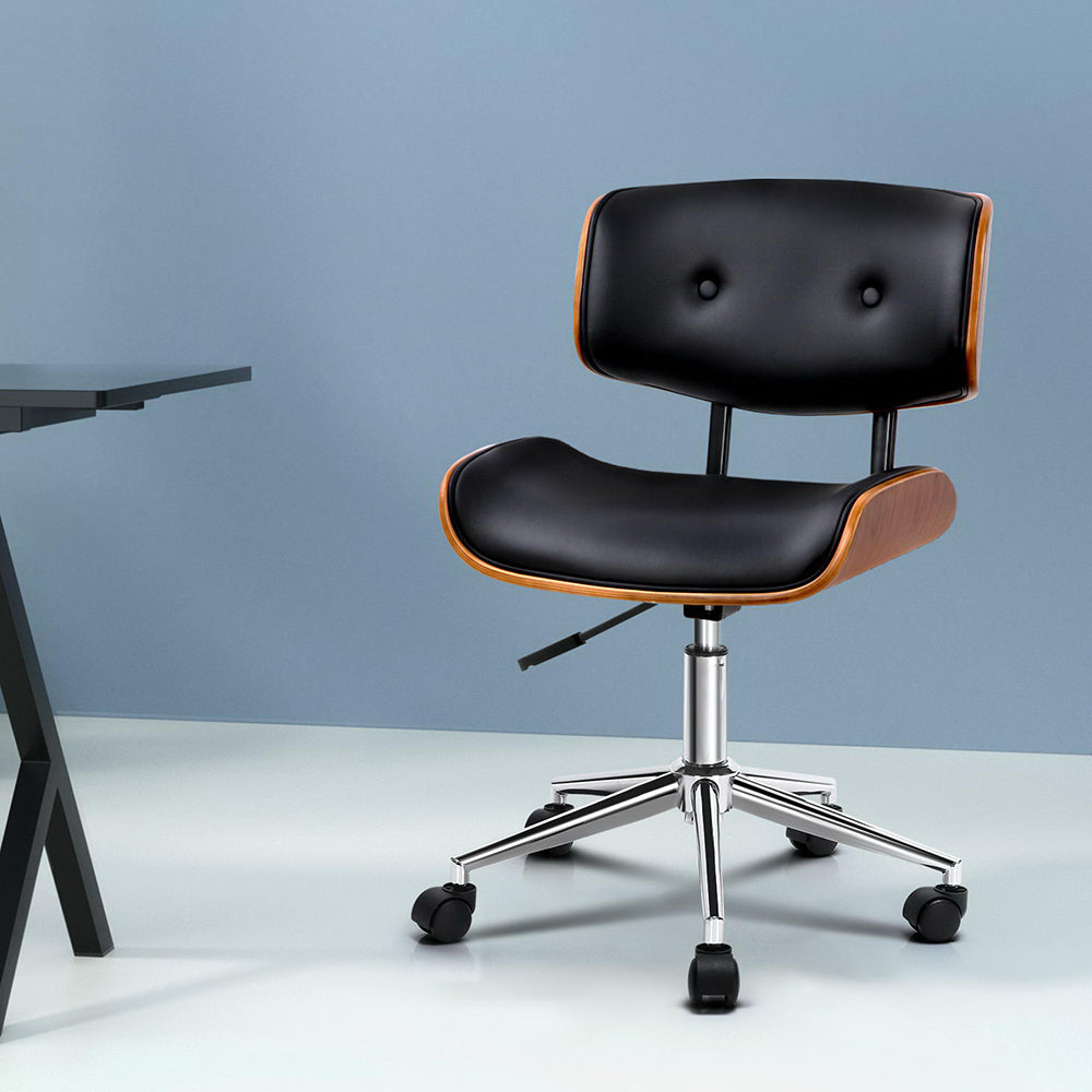 Artiss Wooden Office Chair Fabric Seat Black - Cosy Abode