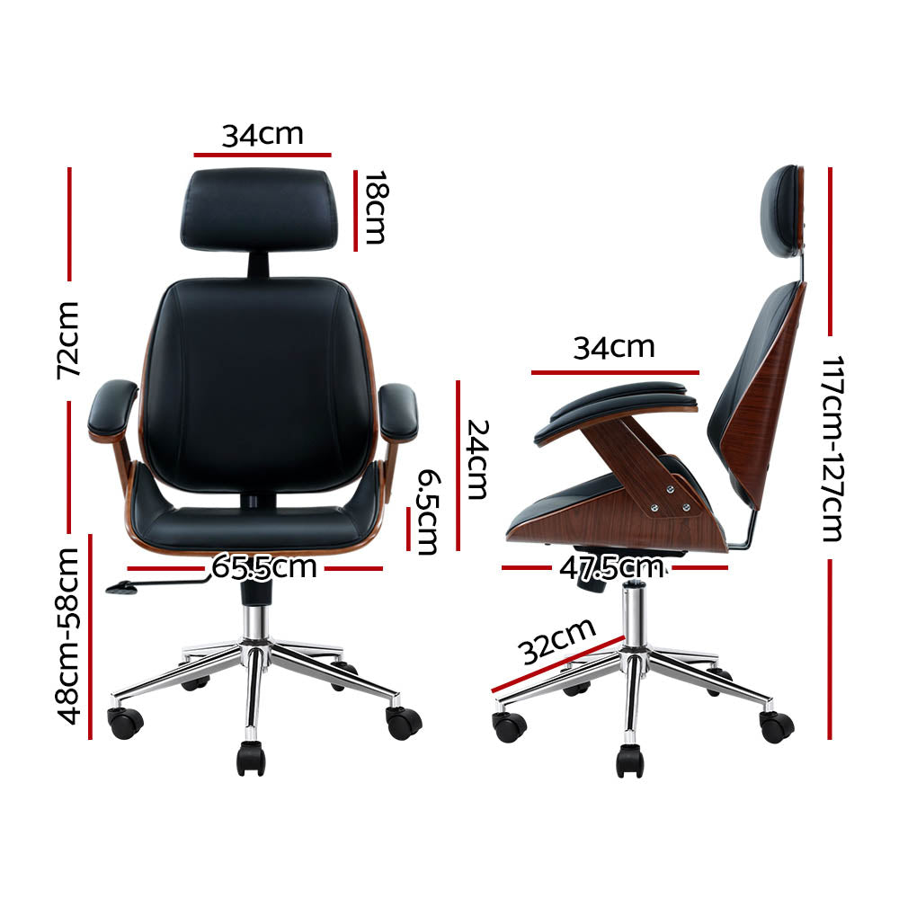 Artiss Wooden Office Chair Leather Seat Black - Cosy Abode