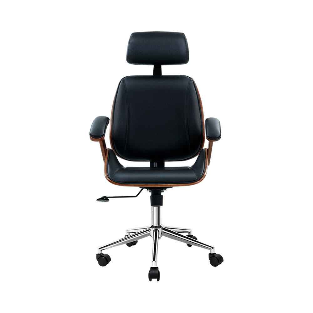 Artiss Wooden Office Chair Leather Seat Black - Cosy Abode