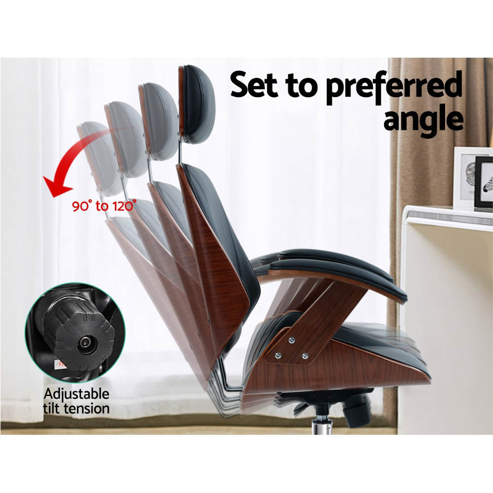 Artiss Wooden Office Chair Leather Seat Black - Cosy Abode