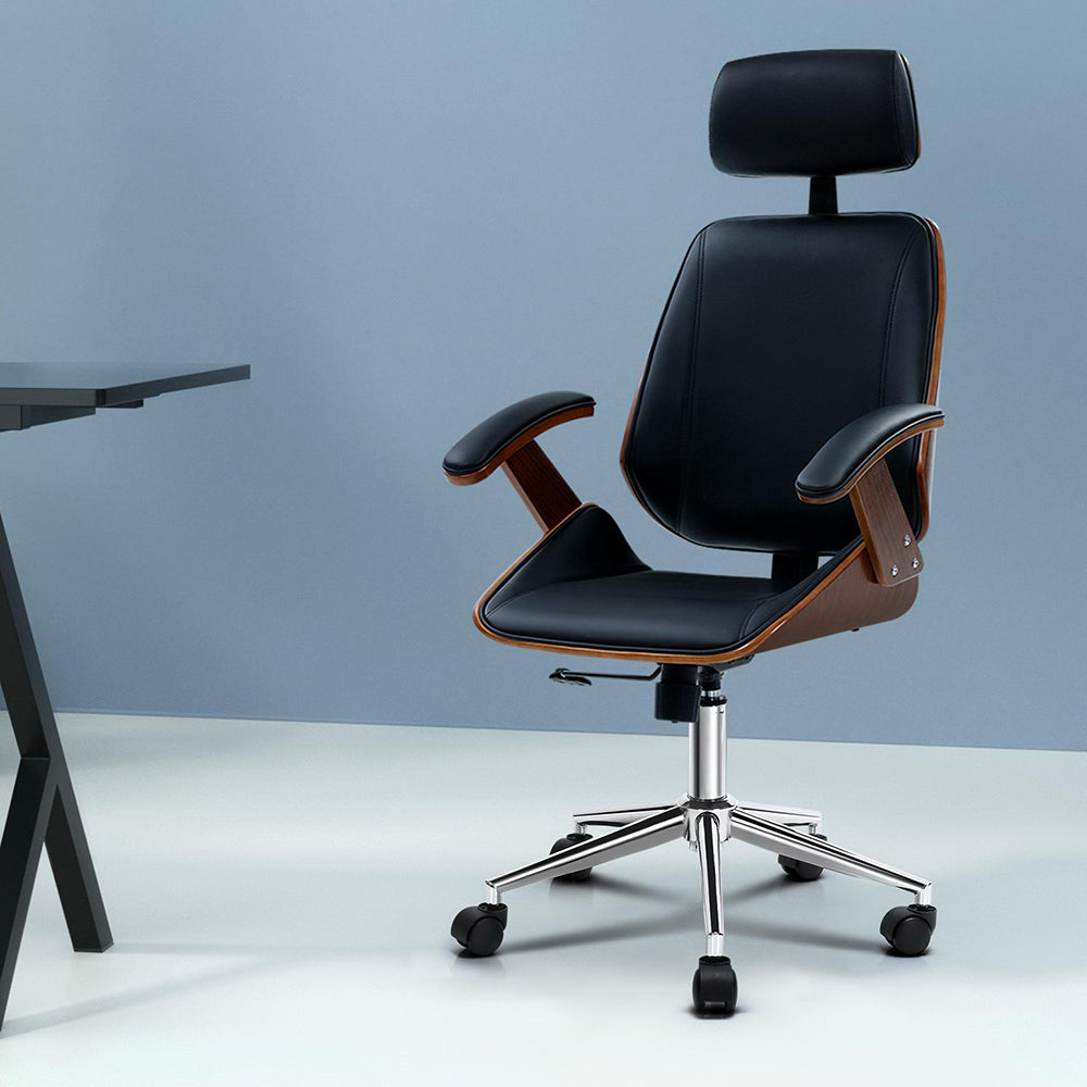 Artiss Wooden Office Chair Leather Seat Black - Cosy Abode