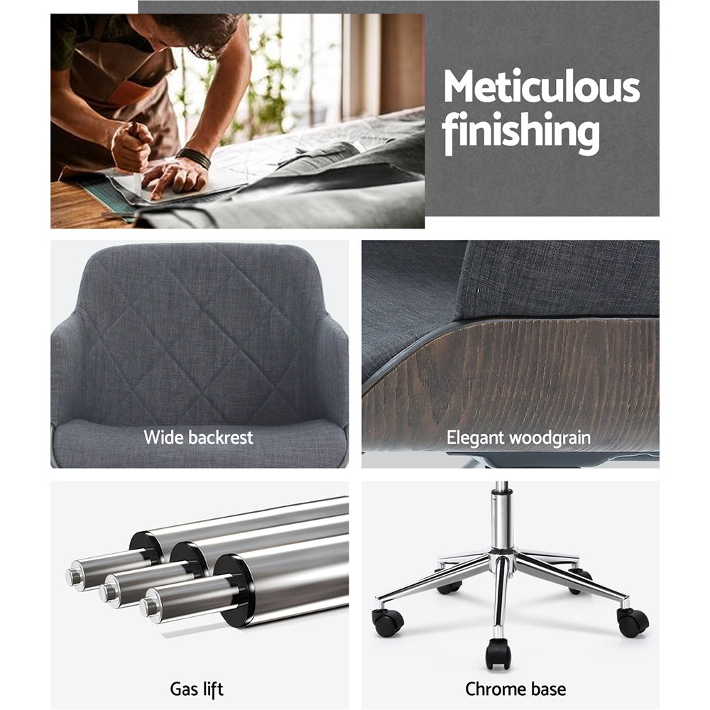 Artiss Wooden Office Chair Fabric Seat Grey - Cosy Abode