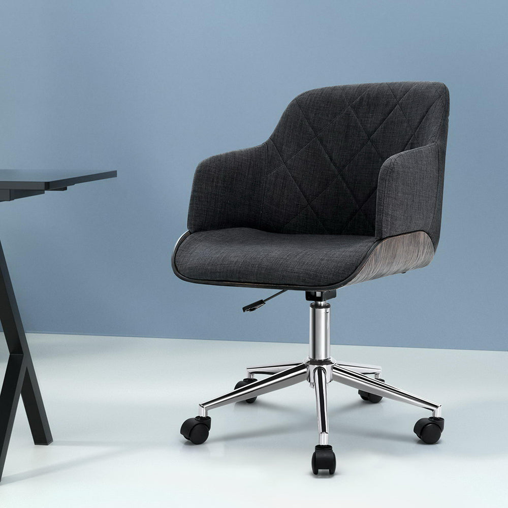 Artiss Wooden Office Chair Fabric Seat Grey - Cosy Abode