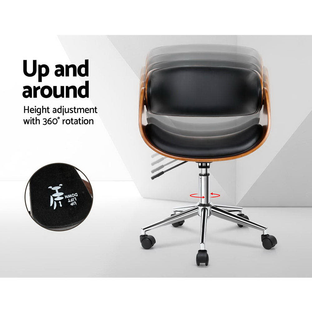 Artiss Wooden Office Chair Leather Seat Black - Cosy Abode