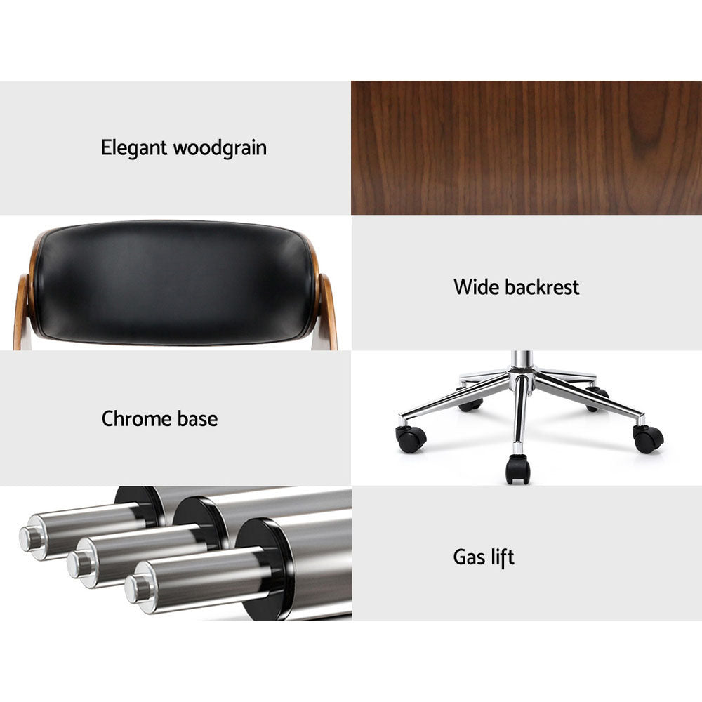Artiss Wooden Office Chair Leather Seat Black - Cosy Abode
