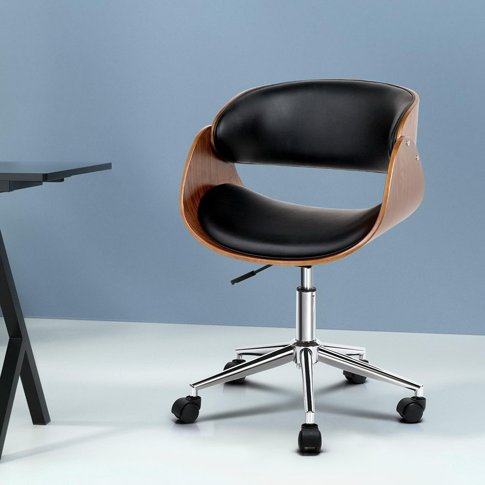 Artiss Wooden Office Chair Leather Seat Black - Cosy Abode