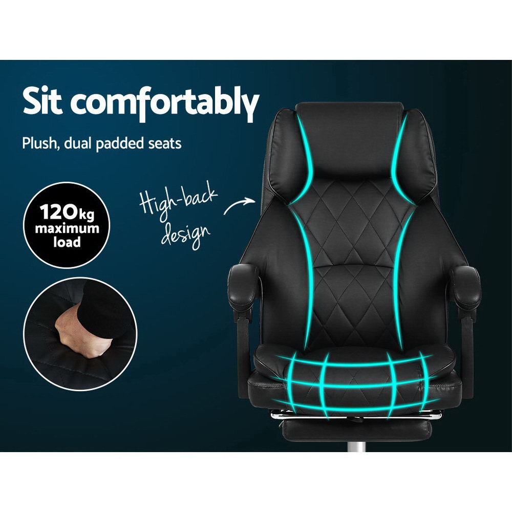 Artiss Executive Office Chair Leather Footrest Black - Cosy Abode