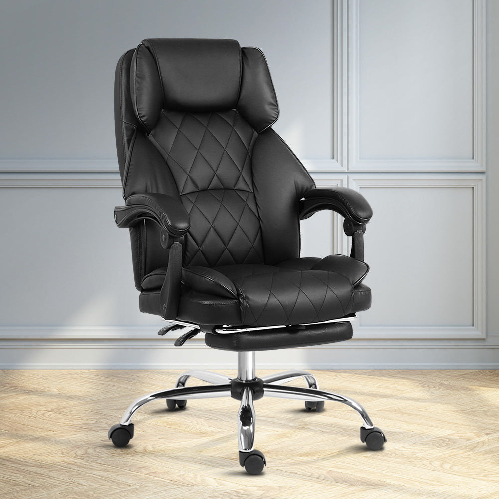 Artiss Executive Office Chair Leather Footrest Black - Cosy Abode