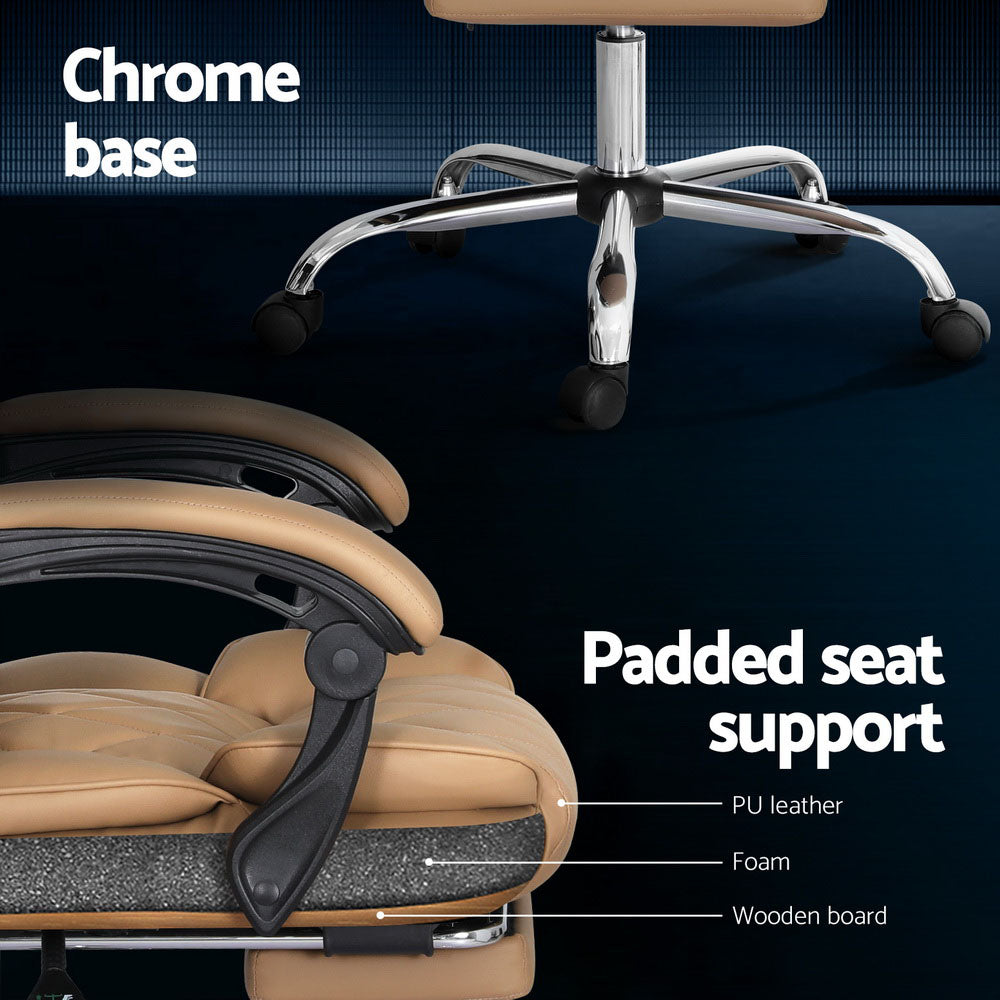 Artiss Executive Office Chair Leather Footrest Espresso - Cosy Abode