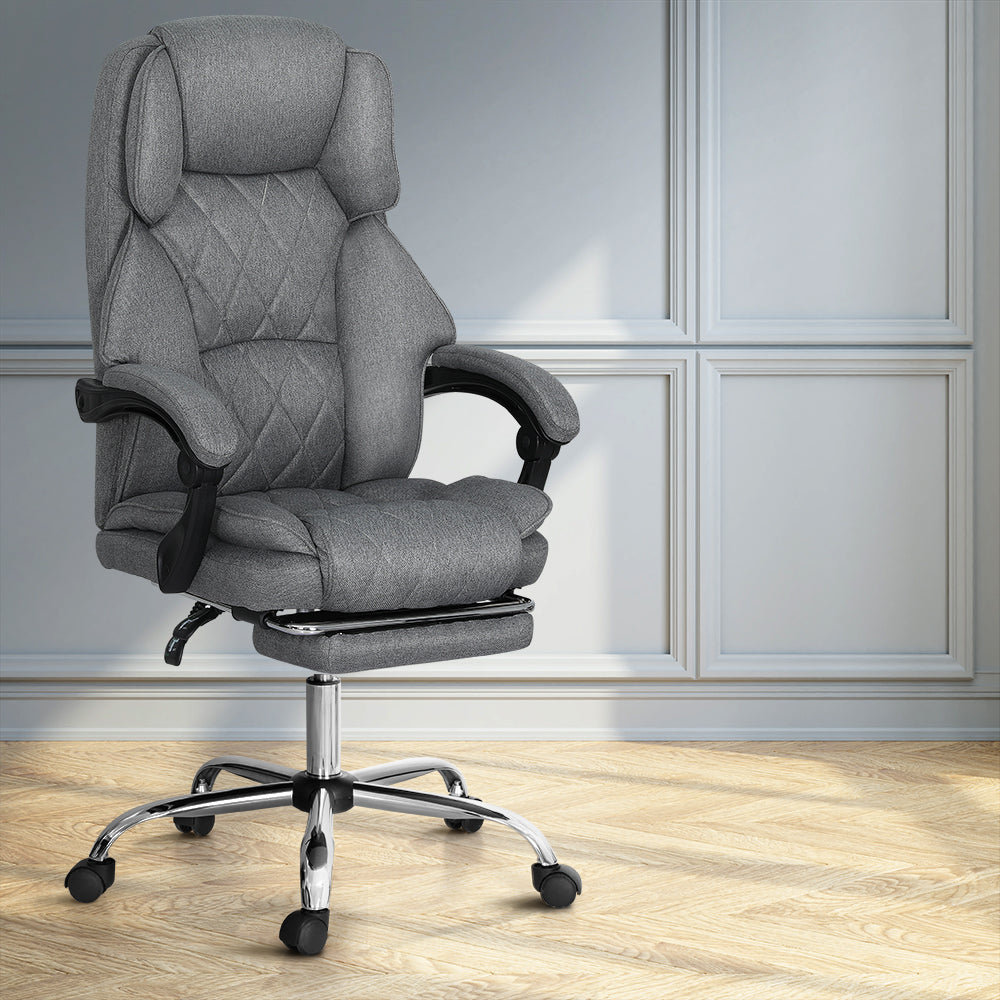 Artiss Executive Office Chair Fabric Footrest Grey - Cosy Abode