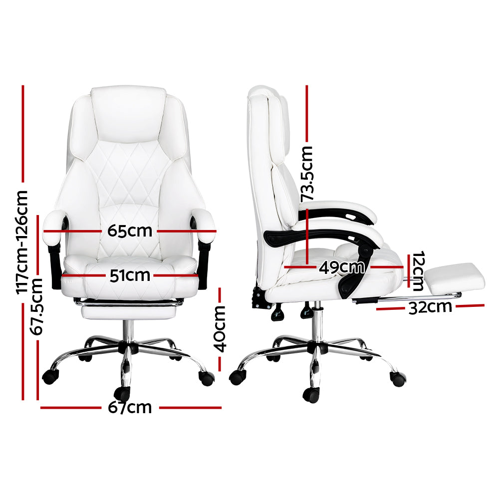 Artiss Executive Office Chair Leather Footrest White - Cosy Abode